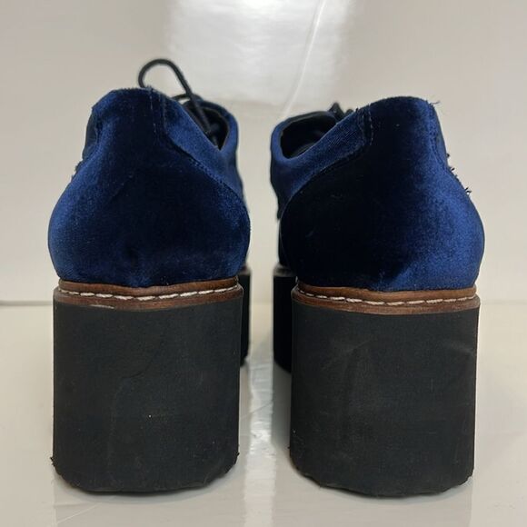 L’intervalle Blue Velvet Platform Wedge Lace Up Shoes Size 38‎ - Picture 6 of 16